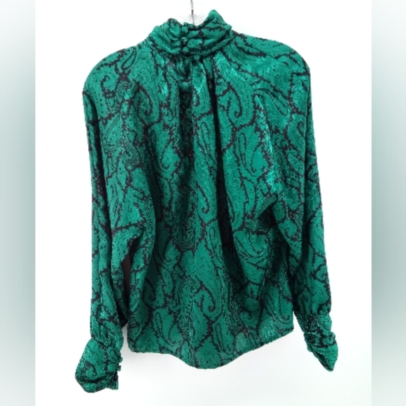 Vintage AK Collectible Made in Korea Green Shiny Paisley Halloween Blouse 12 - Picture 4 of 9